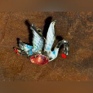 Unique Multicolor Swan Brooch with Red Gem vintage